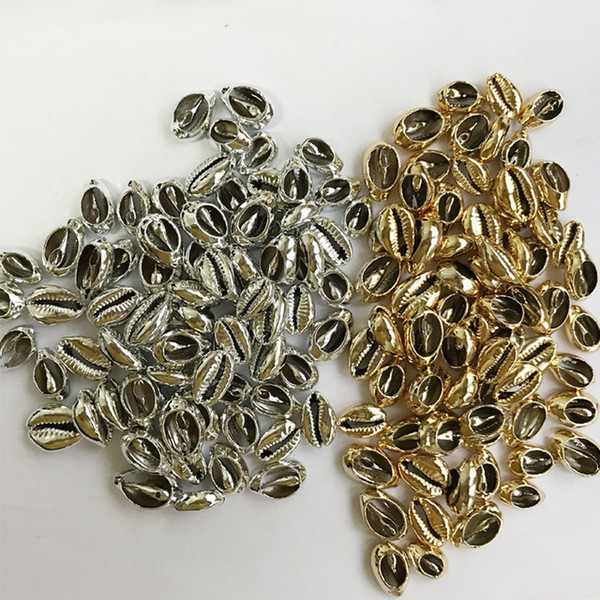 100pcs/lot Gold Cowry Silver Shell Beads Freeform Conch Pendant Bracelet Connector Golden Cowrie Beads for Screw Necklace Jewelry Making