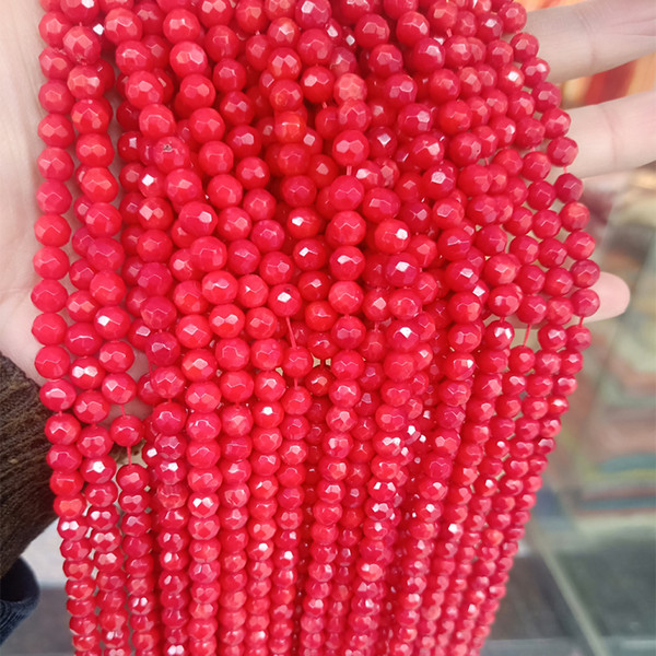 High Quality 6mm Round Faceted Natural Red Coral Beads For DIY Jewelry Making Accessories Loose Coral Beads Strand 15''