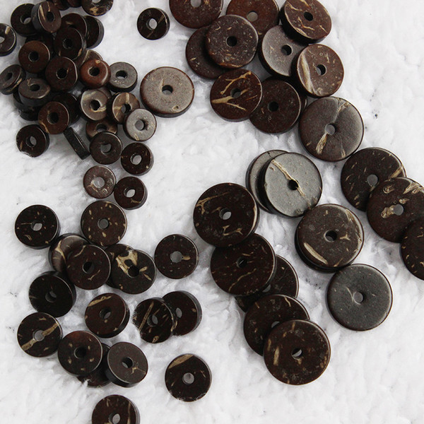 200pcs Natural Coconut Shell Spacer Beads Flat Round Loose Beads Fit DIY Bracelet Jewelry Making 2x6mm 2x8mm 2x10mm 2x12mm Size