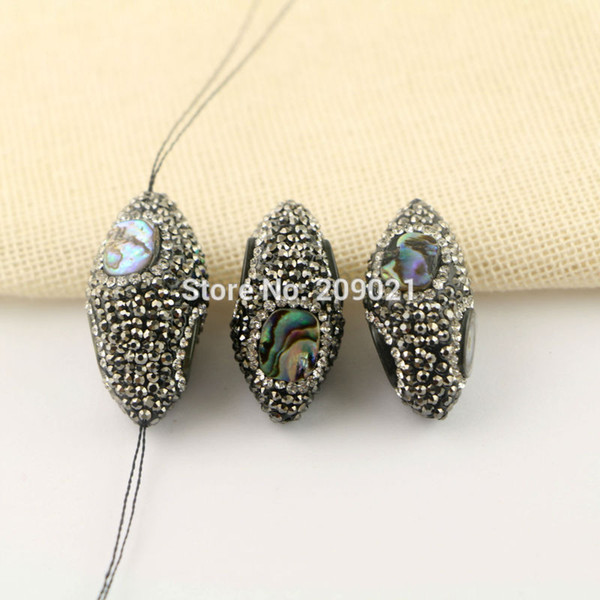 Olive shape 8Pcs Paua Abalone Shell Paved Rhinestone Spacer Loose Bead , Connector Beads For Jewelry Making