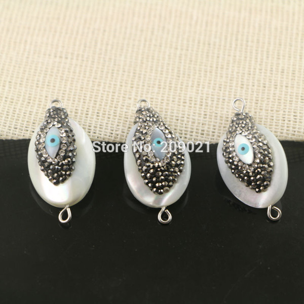 DIY 10Pcs Paved Rhinestone Shell Evil Eye Connector Spacer Beads Jewelry Making