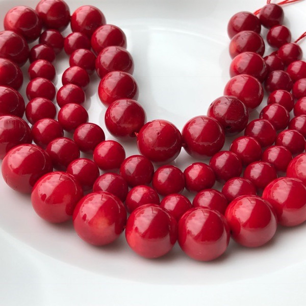 9.5mm 13.5mm Red Sea Coral Gemstone Loose Beads Round Natural Coral Stone Spacer Beads For DIY Jewelry Making Supplier