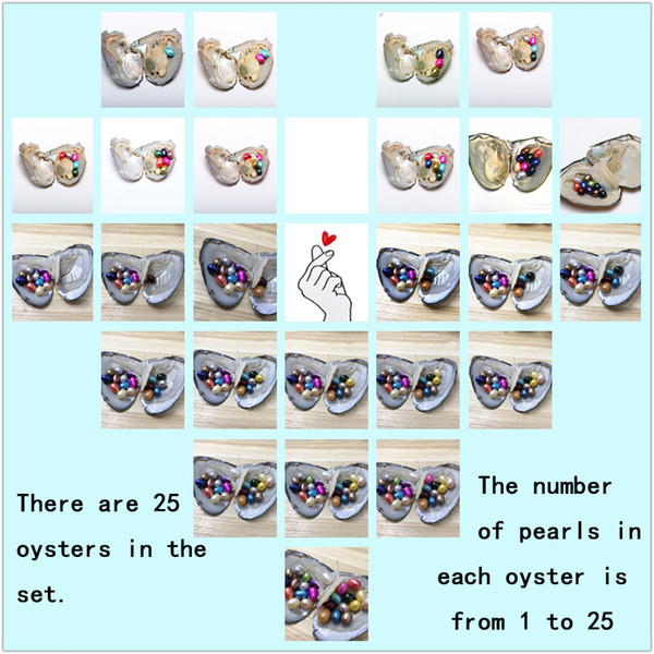 NEW Mix Set 25 PCS Lot Freshwater Oysters With 325 6-8mm Rice Oval Colourful Pearls For Gift With Individually Vacuum Packing Free Shipping