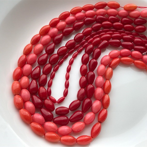 Red Pink and Orange Sea Coral Gemstone Loose Beads Oval Rice Teardrop Natural Coral Stone Spacer Beads For DIY Jewelry Making Bracelets