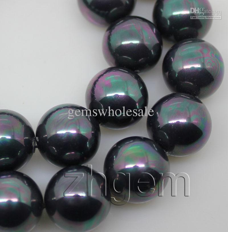 black 16mm shell mother of pearl round loose beads gem stone 15.5