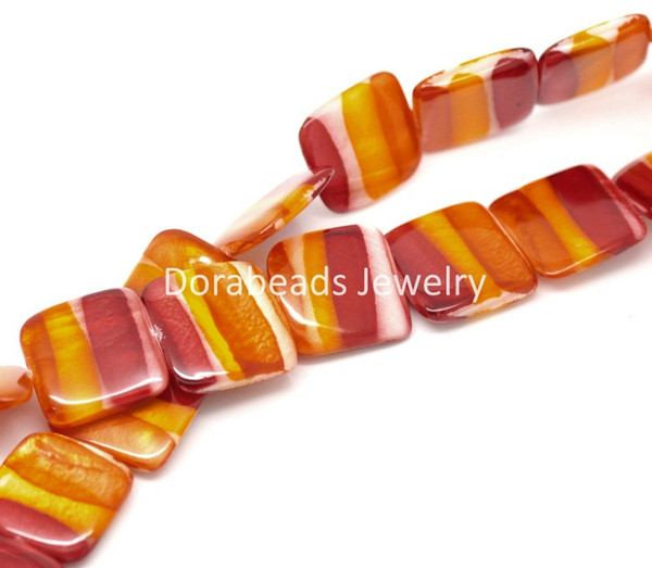 Free Shipping! 1 Strand Multicolor Square Candy-striped Shell Beads B17865 (B17865)