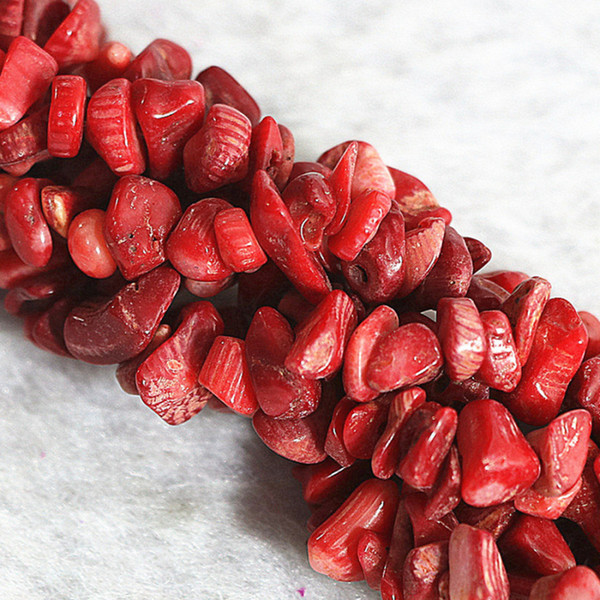 DIY semi-finished products excellent quality 5 strands Red natural coral irregular gravel 5-7mm chips nugget semi-precious stone loose beads