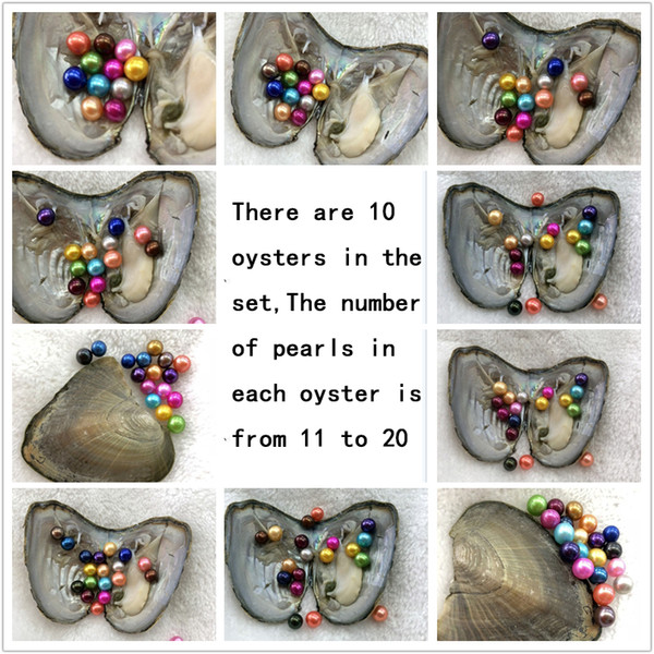 NEW Mix Set 10 PCS Lot Freshwater Oysters With 155 6-7mm Round Dyed Colourful Pearls For Gift With Individually Vacuum Packing Free Shipping