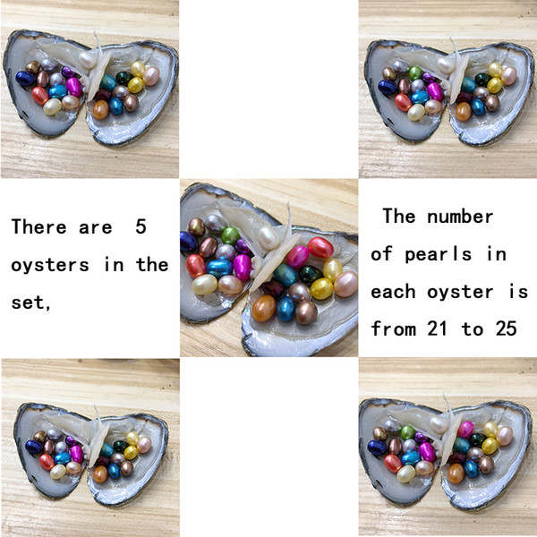 NEW Mix Set 5 PCS Lot Freshwater Oysters With 115 6-8mm Rice Oval Colourful Pearls For Gift With Individually Vacuum Packing Free Shipping