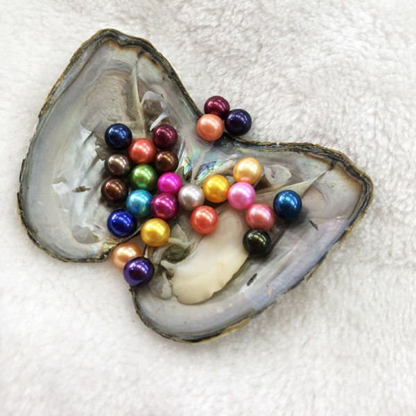 Colorful 6-8mm Mix Colors 25 Round Pearls In Freshwater Oyster Shell Materials For Dyeing Jewelry DIY For Suprise Festival Gift Free Shippin