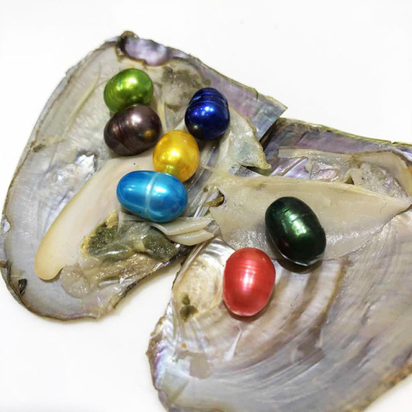 Colorful 9-11mm 7 Big Rice Pearl In Freshwater Oyster Shell Material For Dyed Jewelry As Surprise Festival Gift Vacuum Package Free Shipping