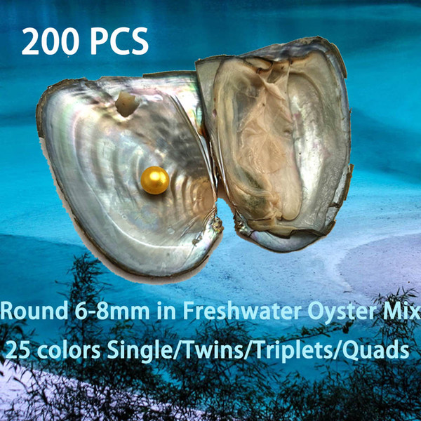 200PCS Single/Twins/Triplets/Quads Colorful 6-8mm Round Pearls In Freshwater Oyster As DIY Surprise Gifts With Individually Vacuum Packing