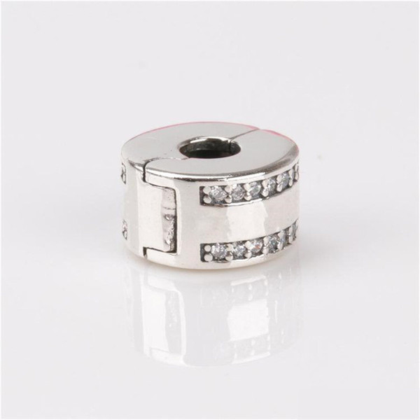 Hot Sales Real Sterling Silver Circular Fixed clip with Clear CZ Stone Fit Pandora Silver Charms Fine Jewelry Bracelet Making DIY