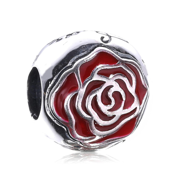 Original Belle Enchanted Rose folwer Charm Fits Pandora Charms Bracelets 925 Sterling Silver Bead DIY Jewelry Spring