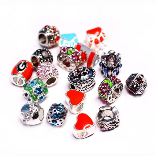 Mix Silver Big Hole Loose Beads For Pandora Style Crystal Rhinestone Charm Beads Fit Snake safety chain European Christmas Jewelry