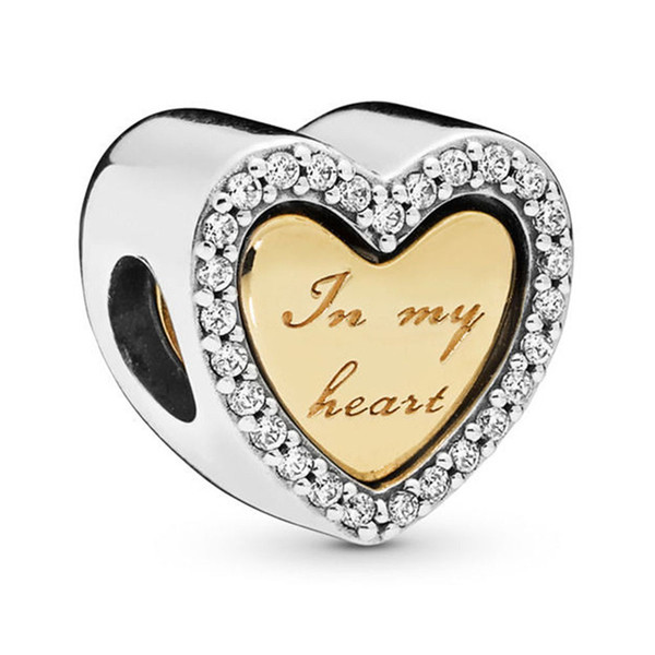 Original 925 Sterling Silver Bead Charm Gold Color SHINE & Silver In My Heart Charm Fit Pandora Bracelet & Necklace Diy Jewelry