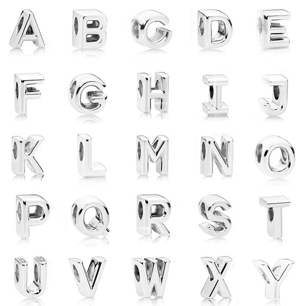 925 Sterling Silver Initial Alphabet Letter A-Z bead Fit Original Pandora Charms Bracelet for Women Diy Jewelry Making