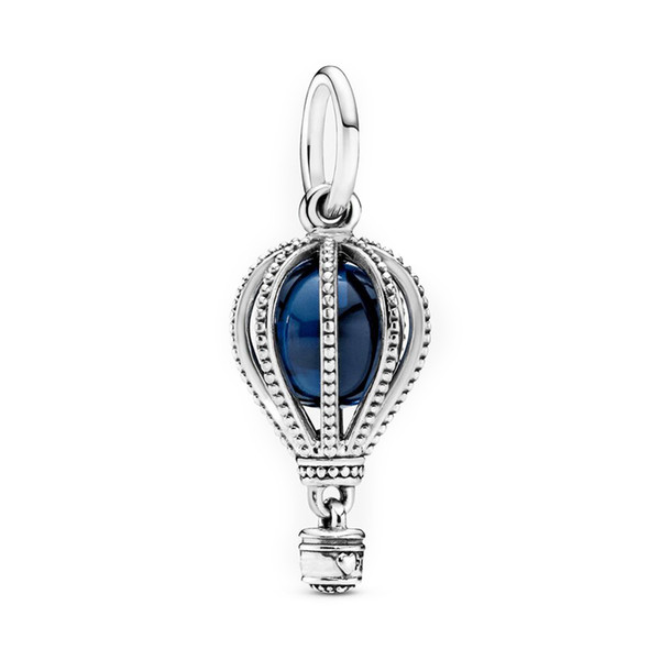 Blue Hot Air Balloon Travel Silver Charm 925 Sterling Silver Clear CZ Christian Bead fit Pandora Bracelets