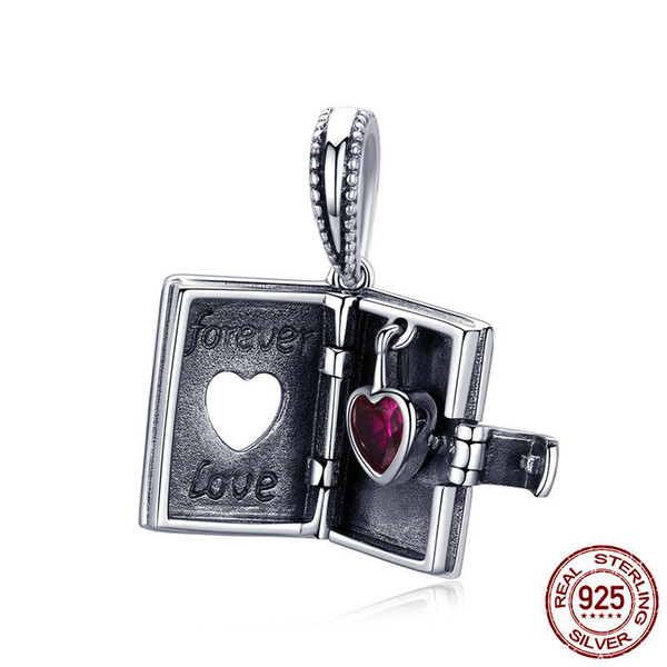 925 Sterling Silver Forever Love Box Pendant Heart Book Shape Charms Fit Original Pandora Charm Bracelets & Necklace Silver Jewelry Valentin