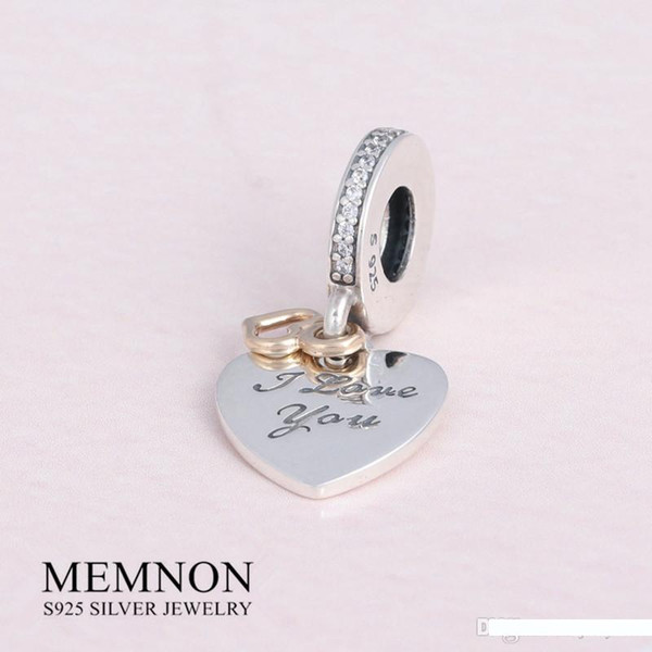 2017 Valentine's Day heart charm 925 Sterling Silver jewelry Love You Forever dangle charms with gold Fit Bracelets DIY GD105