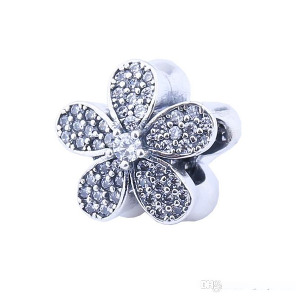 Micro Pave Crystal Daisy Charms Beads Authentic 925 Sterling-Silver-Jewelry Flower Bead DIY 2017 Summer Brand Bracelets Accessories HB286