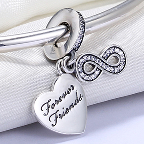 Wholesale 925 Sterling Silver Not Plated Forever Friend Pendant Charm European Charms Beads Fit Pandora Snake Chain Bracelet DIY Jewelry