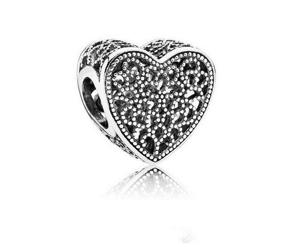 Promotion 30pc Silver Big Hole Diy Loose Bead Love Heart Charms Jewelry Marking Charm Fit Pandora European Style Bracelet Necklace Women