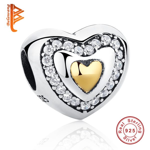 BELAWANG 925 Sterling Silver Heart Charm European Original Big Hole Beads Fit Pandora Charm Bracelet For Christmas Jewelry Free Shipping