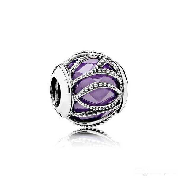 100% Real 925 Sterling Silver Purple Clear CZ Crystal Charms with Original Box Fit Pandora Silver Charms Bracelet Jewelry Making