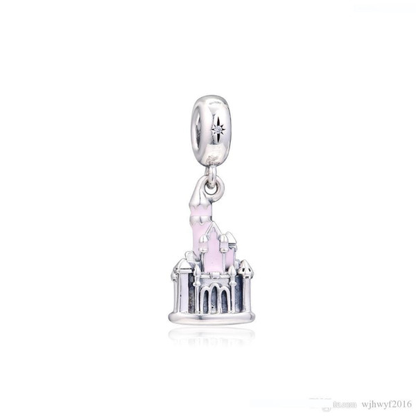 New Mother Day Pink Castle Charm Pendants Beads 100% Authentic 925 Sterling Silver Jewelry Fits Original Brand Bracelets DIY Jewelry Making