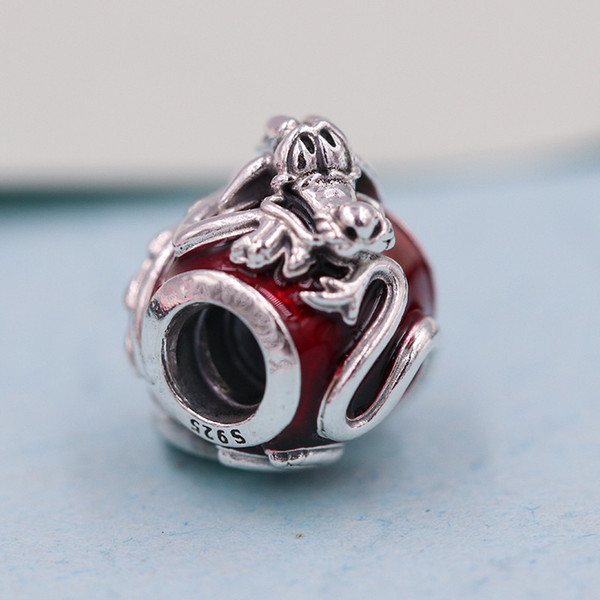 2020 New Spring 925 Sterling Silver Mulan Mushu Charm Bead with Red Enamel Fit European Pandora Charm Bracelet & Necklace