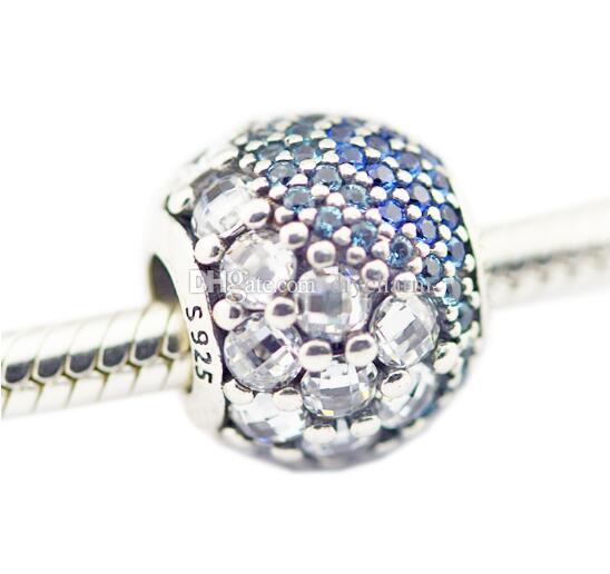 Fits for Pandora Bracelet Charms Silver 925 Original Beads for Jewelry Making Blue Enchanted Pave Charm Jewelry Wholesale 2017 spring