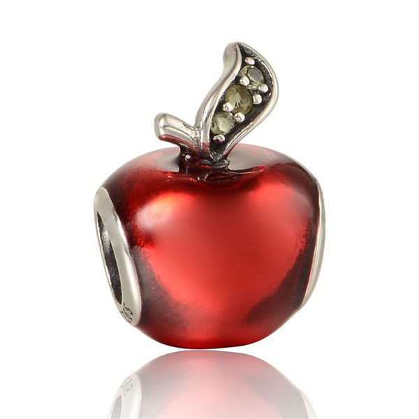 Disny Apple Charms Fits pandora Bracelet 925 Sterling Silver Bead Red Apple Silver Charm With Enamel European Women DIY Jewelry