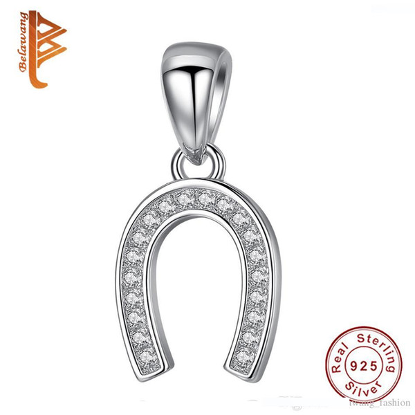 BELAWANG Unique Gift Alphabet U Pendant 100% 925 Sterling Silver CZ Horseshoe Shape Necklace Pendant Women Jewelry Making