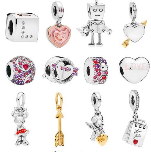 2019 Valentine Day Collection Dangle heart & Cartoon Charms fits Pandora Bracelet Charm 925 sterling Silver Original loose Beads Jewelry