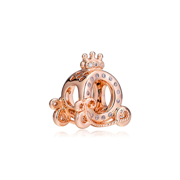 New 925 Sterling Silver Bead Charm Rose Gold Pumpkin Crown Carriage With Crystal Beads Fit Brand Charm Bracelet Bangle Diy Jewelry