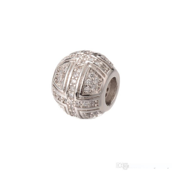 Big Hole Round Bead Charm 9.4*11.2mm Beads For Bracelet Making ICPD046 Sliver Micro Pave Beads