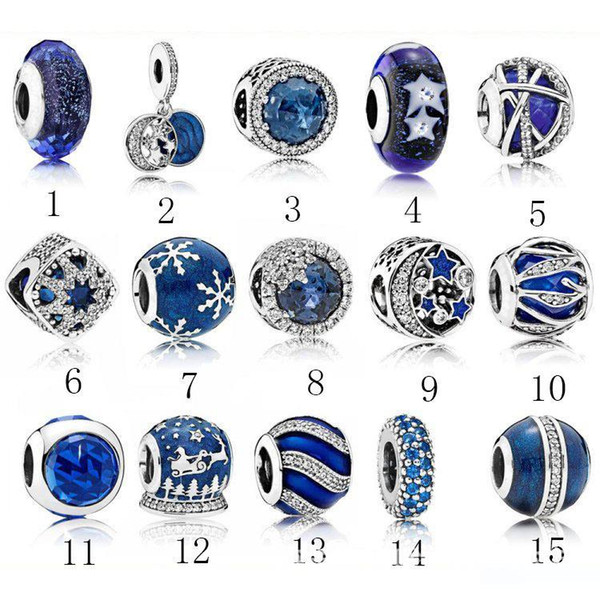 S925 Sterling Silver Beads Pandora Style Charm Beads Bracelet Blue Crystal DIY Beads For Bracelets Luxury Designer jewelry