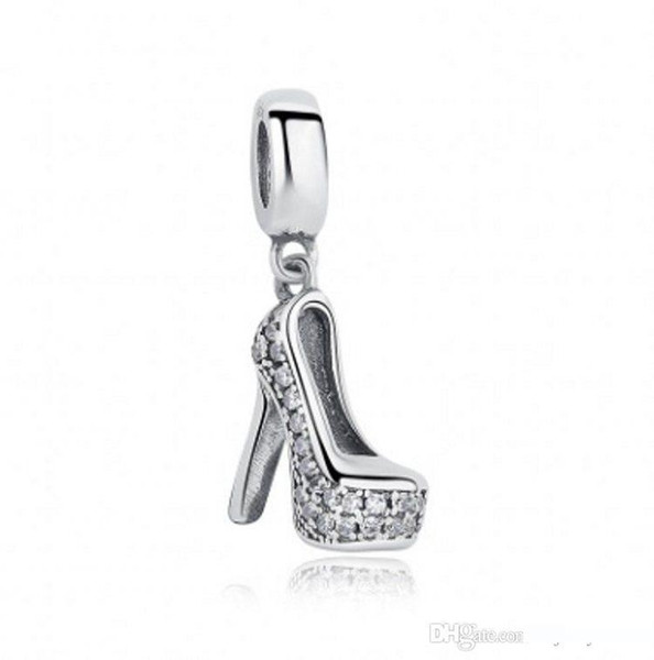 Pave Crystal Stiletto Charms 925 Sterling Silver Dangle Shoes Charm Beads For Jewelry Making DIY Brand Logo Bracelets Accessories HB23