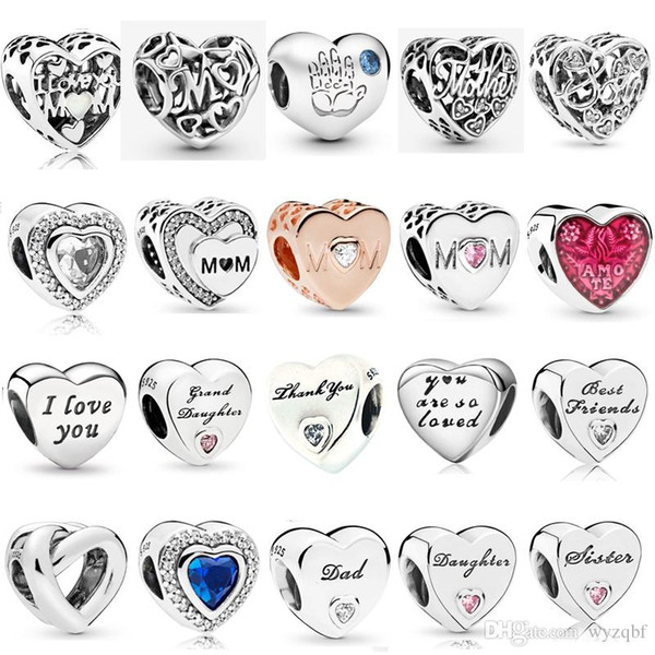 925 Sterling Silver Multi Style Mother's Day Charms Daughter's Love Beads Fit Pandora Original Charm Bracelets Jewelry Gift