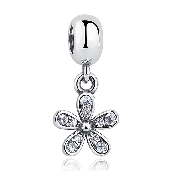 Genuine 925 Sterling Silver Flower Dangle Charms Dazzling Daisy Pendant for DIY Beaded Charm Bracelets & Necklaces Jewelry Making S338