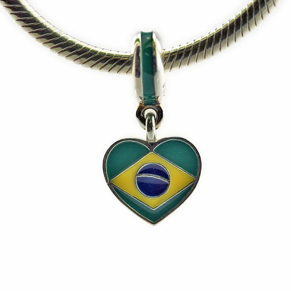 Loose Beads Fits for pandora Snake chain bracelets necklace 100% 925 sterling silver beads Brazil Heart Flag, Mixed Enamels 2016 NEW summer