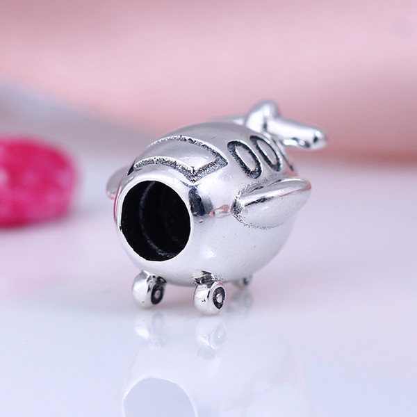 New Real 925 Sterling Silver Not Plated Silver Cute Plane Charms European Charms Beads Fit Pandora Bracelet DIY Jewelry