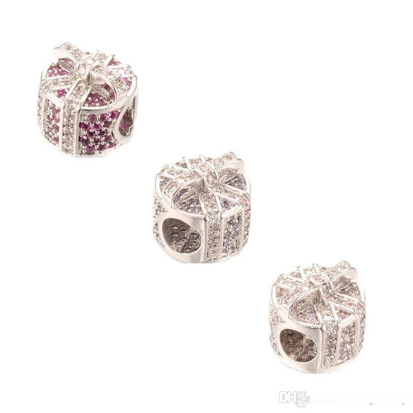 Making Bracelet Big Hole Beads 9.4*10.6mm Silver Bead Charm ICPD023 CZ Micro Pave accessory Bulk Sale ICPD023