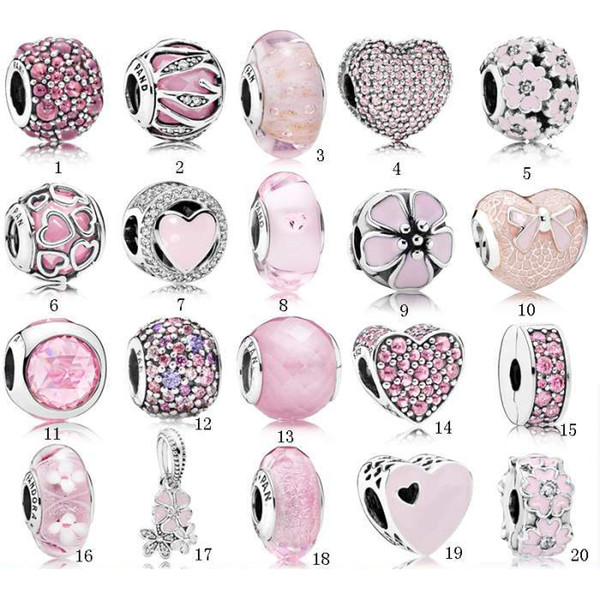 S925 Sterling Silver Beads Pandora Style Charm Beads Bracelet Love Pink Crystal DIY Beads For Bracelets Luxury Designer jewelry