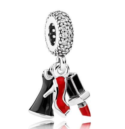 Original 925 Sterling Silver Charm Lipstick Dress Stiletto With Enamel Pendant Bead Fit Pandora Bracelet & Necklace Diy Jewelry