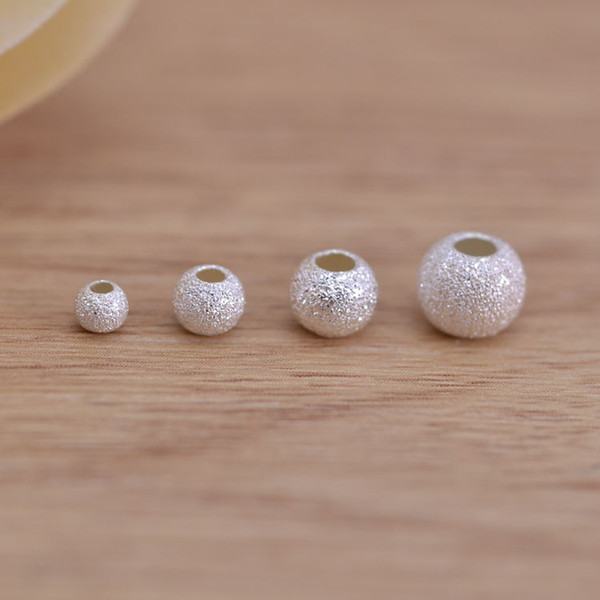 S925 Sterling Silver Frosted Loose Beads 3mm-6mm Big Hole Ball Plunger For DIY Handmade Bracelet Necklace Jewelry Accessories