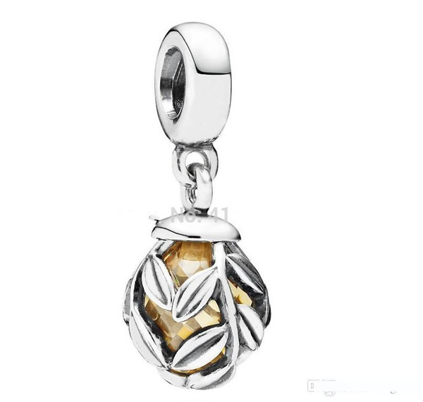 925 Sterling Silver Golden Laurel Leaves Dangle Pendant Bead Fits Pandora Style Jewelry Charm Bracelets & Necklaces