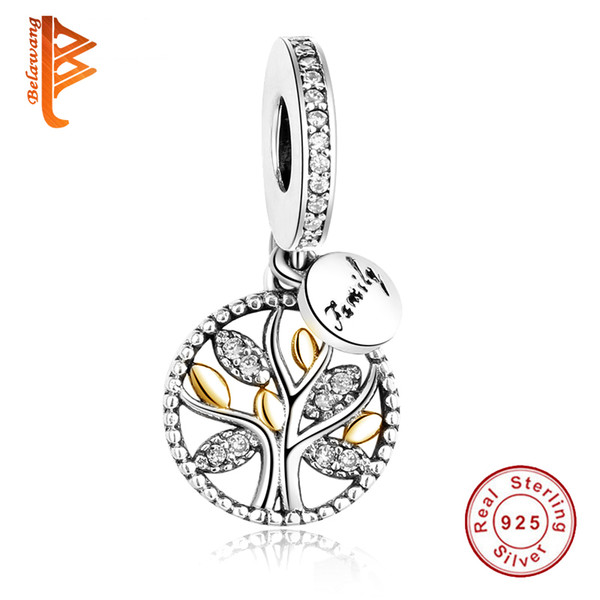 BELAWANG European Family Tree Charms Beads 925 Sterling Silver Cubic Zircon Pendant Fit Pandora Bracelet&Necklace For Women Jewelry Making