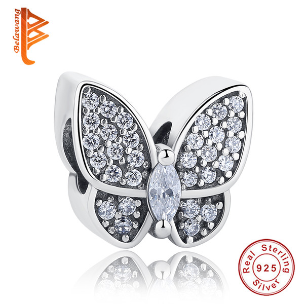 BELAWANG fit Pandora Charm Bracelets&Necklace Fashion DIY Jewelry Making European CZ Beads 925 Sterling Silver Butterfly Shape Charms Beads